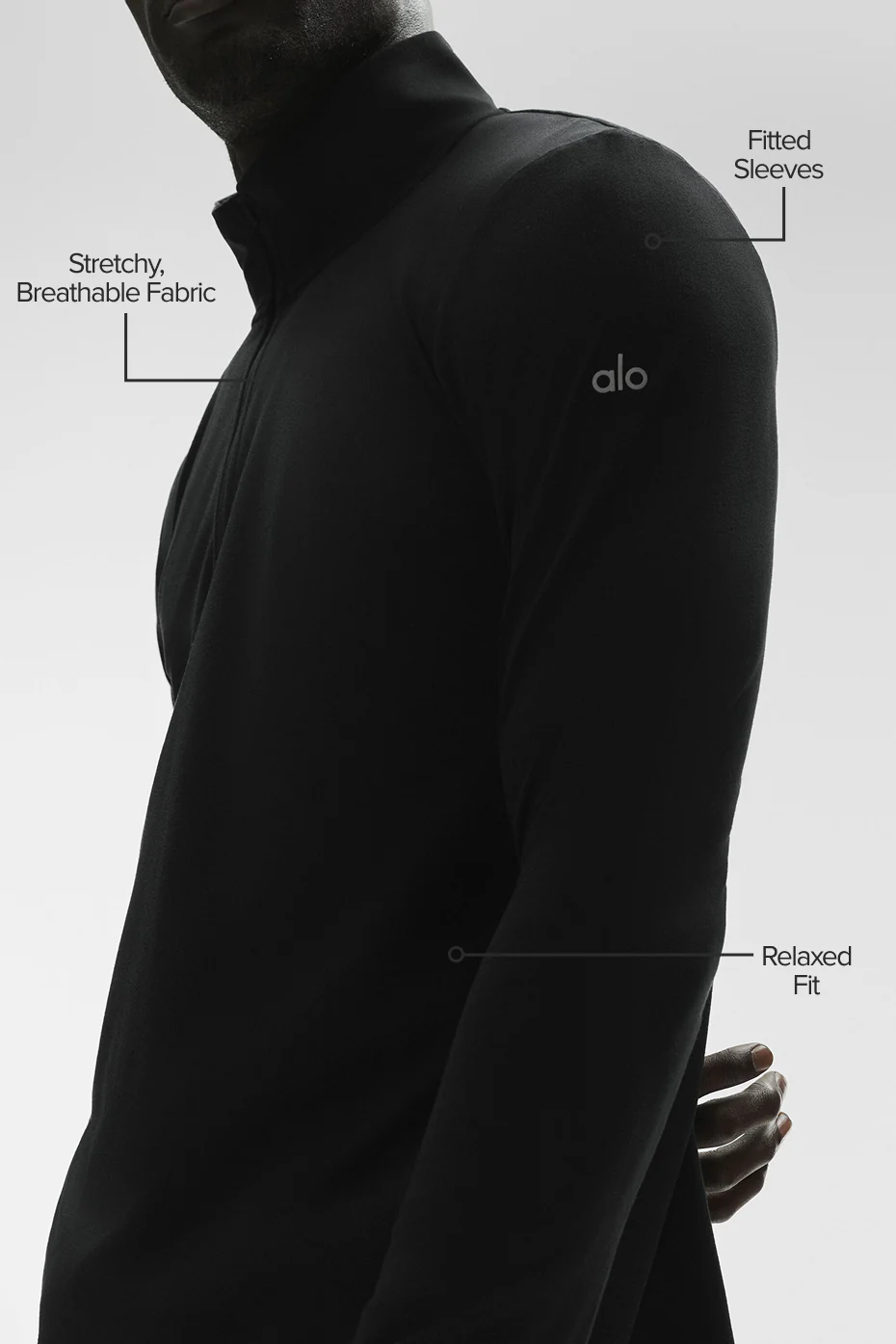 alo set licra m alo sweater 1/4 zip black - Imagen 1